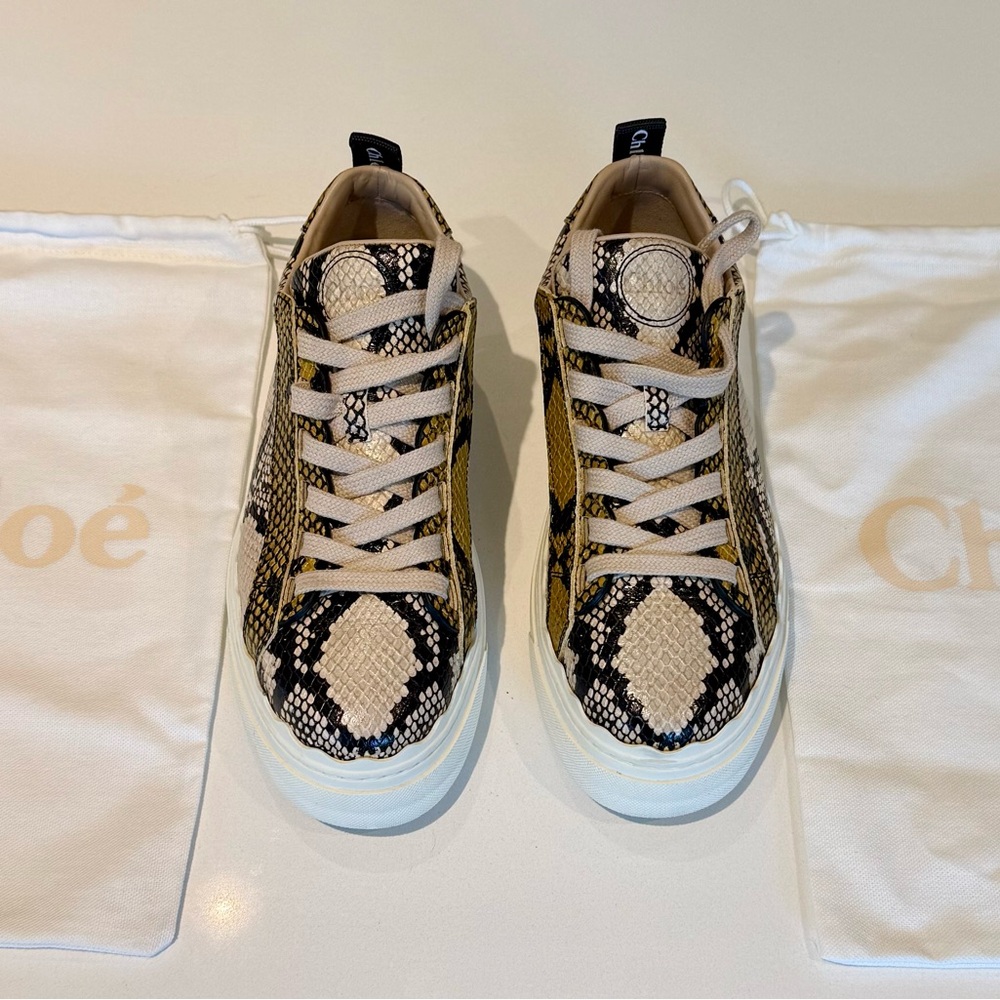 Chloé Lauren Scalloped Sneakers in Snakeskin Embossed Leather - Size 37.5